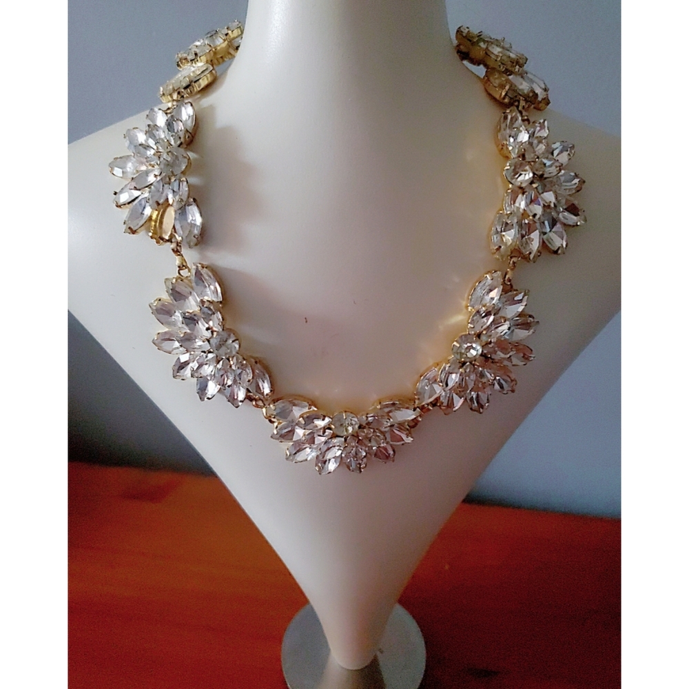 Gold & Crystal Necklace with Ribbon Tie detail